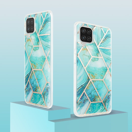 For Samsung Galaxy A12 3D Electroplating Marble Pattern TPU Protective Case(Blue) by buy2fix
