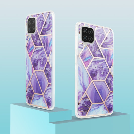 For Samsung Galaxy A12 3D Electroplating Marble Pattern TPU Protective Case(Dark Purple) by buy2fix