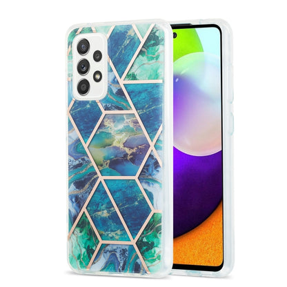 For Samsung Galaxy A52 5G / 4G 3D Electroplating Marble Pattern TPU Protective Case(Blue Green) by buy2fix
