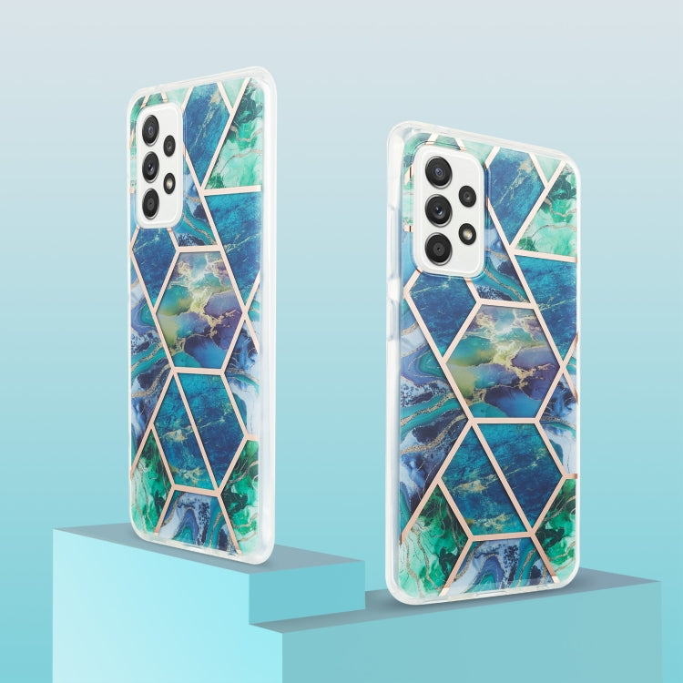 For Samsung Galaxy A52 5G / 4G 3D Electroplating Marble Pattern TPU Protective Case(Blue Green) by buy2fix