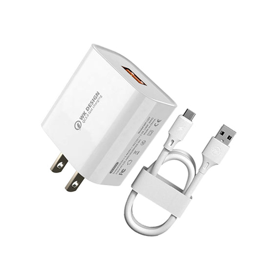 WK WP-U57 18W Speed QC3.0 Fast Charger + USB to Type-C / USB-C Data Cable, Plug Type:US Plug