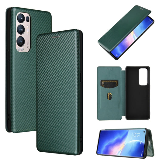 For OPPO Find X3 Neo Carbon Fiber Texture Horizontal Flip TPU + PC + PU Leather Case with Card Slot(Green) - OPPO Cases by buy2fix | Online Shopping UK | buy2fix