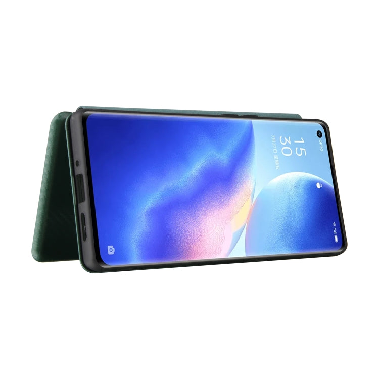 For OPPO Find X3 Neo Carbon Fiber Texture Horizontal Flip TPU + PC + PU Leather Case with Card Slot(Green) - OPPO Cases by buy2fix | Online Shopping UK | buy2fix