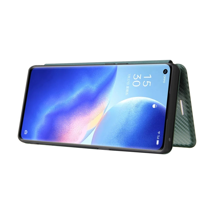 For OPPO Find X3 Neo Carbon Fiber Texture Horizontal Flip TPU + PC + PU Leather Case with Card Slot(Green) - OPPO Cases by buy2fix | Online Shopping UK | buy2fix