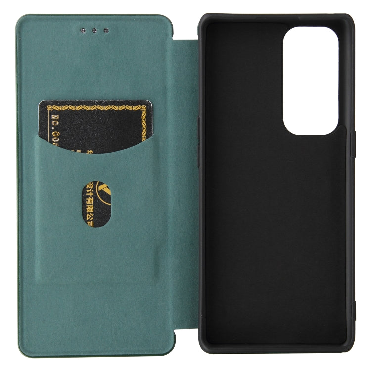 For OPPO Find X3 Neo Carbon Fiber Texture Horizontal Flip TPU + PC + PU Leather Case with Card Slot(Green) - OPPO Cases by buy2fix | Online Shopping UK | buy2fix