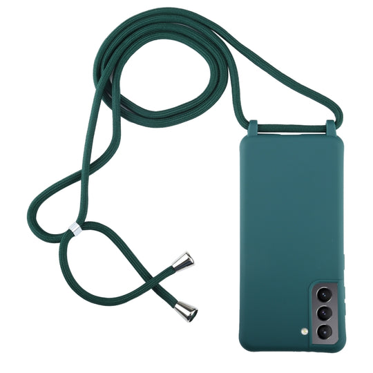 For Samsung Galaxy S21+ 5G Candy Colors TPU Protective Case with Lanyard(Dark Green)