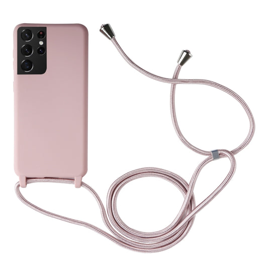 For Samsung Galaxy S21 Ultra 5G Candy Colors TPU Protective Case with Lanyard(Rose Gold) - Galaxy S21 Ultra 5G Cases by buy2fix | Online Shopping UK | buy2fix