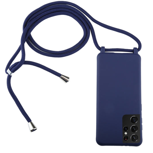 For Samsung Galaxy S21 Ultra 5G Candy Colors TPU Protective Case with Lanyard(Dark Blue) - Galaxy S21 Ultra 5G Cases by buy2fix | Online Shopping UK | buy2fix
