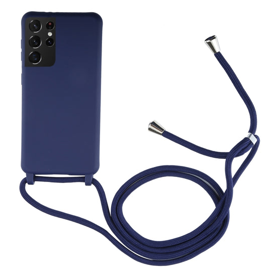 For Samsung Galaxy S21 Ultra 5G Candy Colors TPU Protective Case with Lanyard(Dark Blue) - Galaxy S21 Ultra 5G Cases by buy2fix | Online Shopping UK | buy2fix
