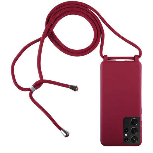 For Samsung Galaxy S21 Ultra 5G Candy Colors TPU Protective Case with Lanyard(Red) - Galaxy S21 Ultra 5G Cases by buy2fix | Online Shopping UK | buy2fix