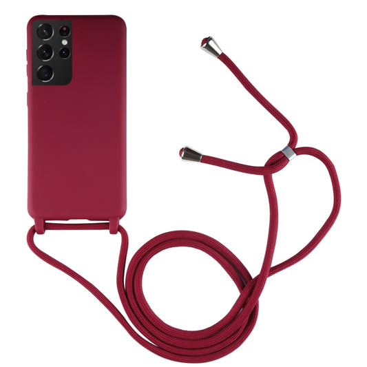 For Samsung Galaxy S21 Ultra 5G Candy Colors TPU Protective Case with Lanyard(Red) - Galaxy S21 Ultra 5G Cases by buy2fix | Online Shopping UK | buy2fix