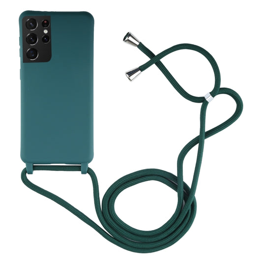 For Samsung Galaxy S21 Ultra 5G Candy Colors TPU Protective Case with Lanyard(Dark Green) - Galaxy S21 Ultra 5G Cases by buy2fix | Online Shopping UK | buy2fix