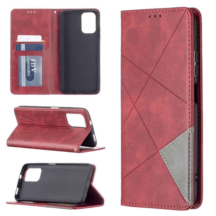 For Xiaomi Redmi Note 10 4G / Note 10s Rhombus Texture Horizontal Flip Magnetic Leather Case with Holder & Card Slots(Red) - Xiaomi Cases by buy2fix | Online Shopping UK | buy2fix