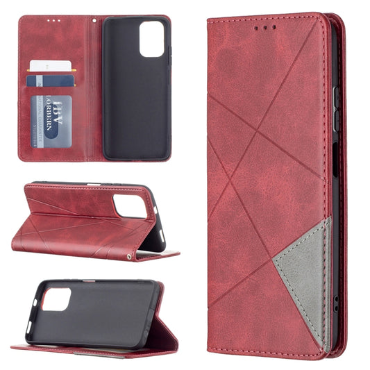 For Xiaomi Redmi Note 10 4G / Note 10s Rhombus Texture Horizontal Flip Magnetic Leather Case with Holder & Card Slots(Red) - Xiaomi Cases by buy2fix | Online Shopping UK | buy2fix