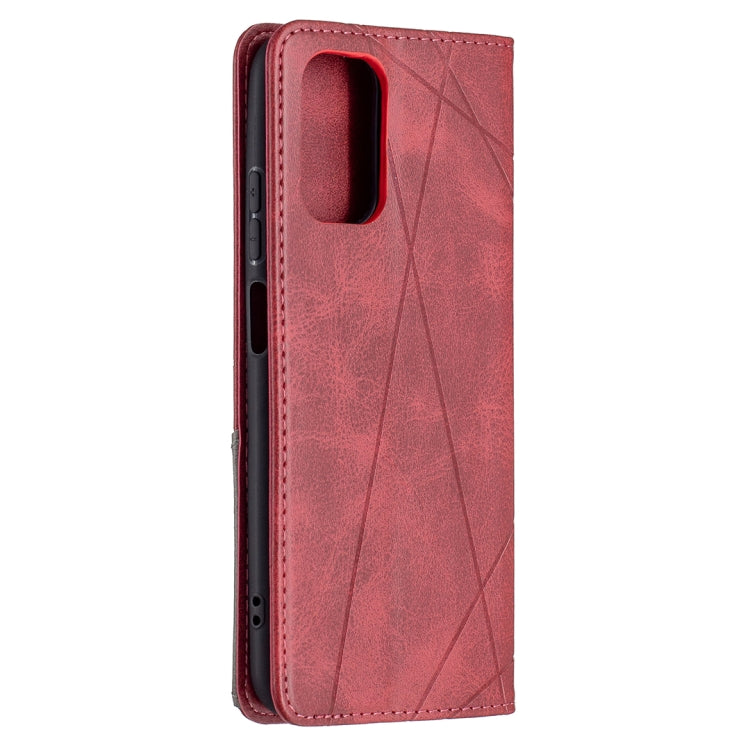 For Xiaomi Redmi Note 10 4G / Note 10s Rhombus Texture Horizontal Flip Magnetic Leather Case with Holder & Card Slots(Red) - Xiaomi Cases by buy2fix | Online Shopping UK | buy2fix