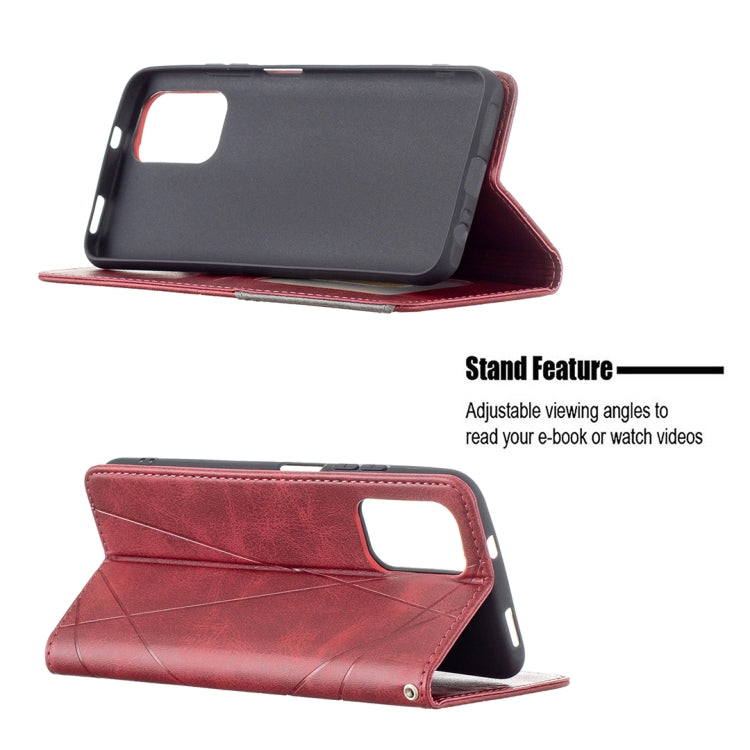 For Xiaomi Redmi Note 10 4G / Note 10s Rhombus Texture Horizontal Flip Magnetic Leather Case with Holder & Card Slots(Red) - Xiaomi Cases by buy2fix | Online Shopping UK | buy2fix