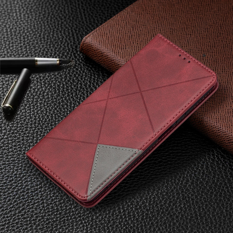 For Xiaomi Redmi Note 10 4G / Note 10s Rhombus Texture Horizontal Flip Magnetic Leather Case with Holder & Card Slots(Red) - Xiaomi Cases by buy2fix | Online Shopping UK | buy2fix