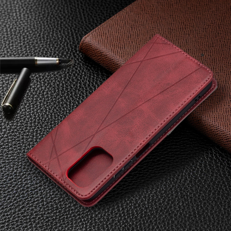 For Xiaomi Redmi Note 10 4G / Note 10s Rhombus Texture Horizontal Flip Magnetic Leather Case with Holder & Card Slots(Red) - Xiaomi Cases by buy2fix | Online Shopping UK | buy2fix
