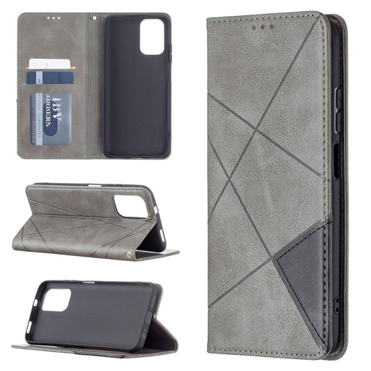 For Xiaomi Redmi Note 10 4G / Note 10s Rhombus Texture Horizontal Flip Magnetic Leather Case with Holder & Card Slots(Grey) - Xiaomi Cases by buy2fix | Online Shopping UK | buy2fix