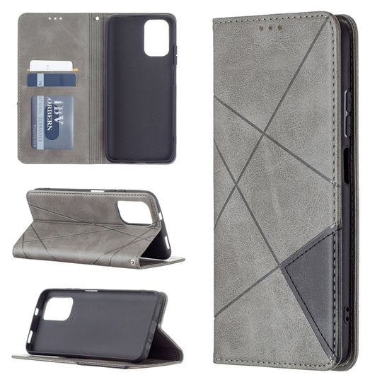 For Xiaomi Redmi Note 10 4G / Note 10s Rhombus Texture Horizontal Flip Magnetic Leather Case with Holder & Card Slots(Grey)