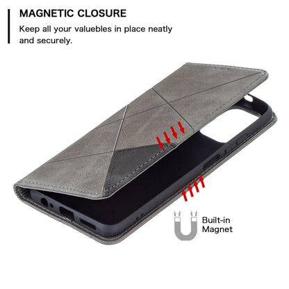 For Xiaomi Redmi Note 10 4G / Note 10s Rhombus Texture Horizontal Flip Magnetic Leather Case with Holder & Card Slots(Grey) - Xiaomi Cases by buy2fix | Online Shopping UK | buy2fix