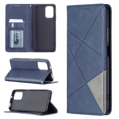 For Xiaomi Redmi Note 10 4G / Note 10s Rhombus Texture Horizontal Flip Magnetic Leather Case with Holder & Card Slots(Blue) - Xiaomi Cases by buy2fix | Online Shopping UK | buy2fix