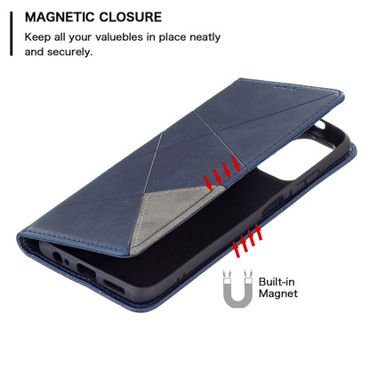 For Xiaomi Redmi Note 10 4G / Note 10s Rhombus Texture Horizontal Flip Magnetic Leather Case with Holder & Card Slots(Blue) - Xiaomi Cases by buy2fix | Online Shopping UK | buy2fix