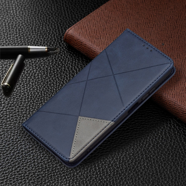 For Xiaomi Redmi Note 10 4G / Note 10s Rhombus Texture Horizontal Flip Magnetic Leather Case with Holder & Card Slots(Blue) - Xiaomi Cases by buy2fix | Online Shopping UK | buy2fix