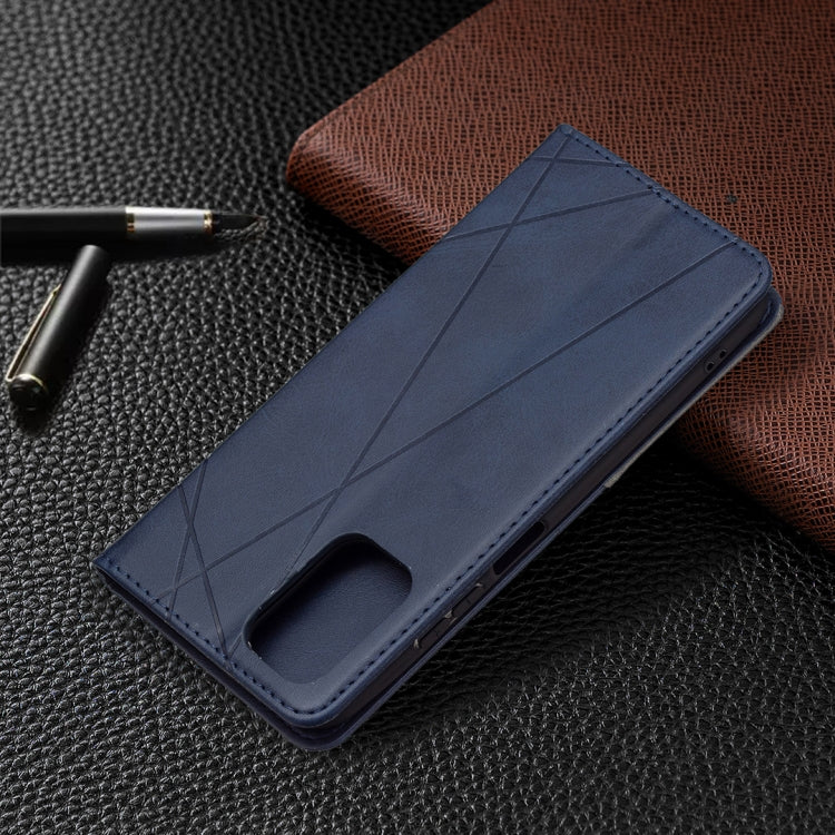 For Xiaomi Redmi Note 10 4G / Note 10s Rhombus Texture Horizontal Flip Magnetic Leather Case with Holder & Card Slots(Blue) - Xiaomi Cases by buy2fix | Online Shopping UK | buy2fix