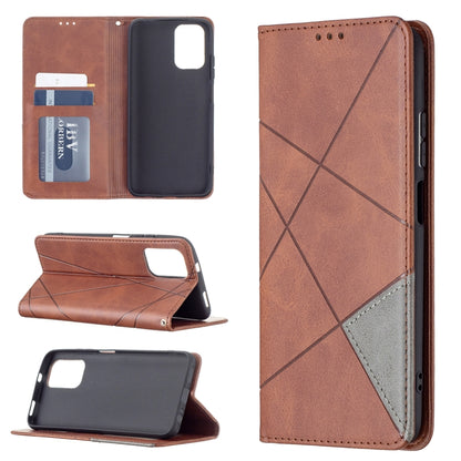 For Xiaomi Redmi Note 10 4G / Note 10s Rhombus Texture Horizontal Flip Magnetic Leather Case with Holder & Card Slots(Brown) - Xiaomi Cases by buy2fix | Online Shopping UK | buy2fix