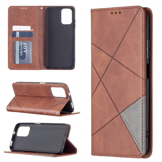 For Xiaomi Redmi Note 10 4G / Note 10s Rhombus Texture Horizontal Flip Magnetic Leather Case with Holder & Card Slots(Brown) - Xiaomi Cases by buy2fix | Online Shopping UK | buy2fix