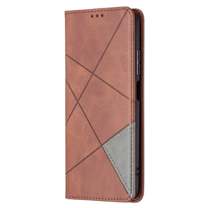 For Xiaomi Redmi Note 10 4G / Note 10s Rhombus Texture Horizontal Flip Magnetic Leather Case with Holder & Card Slots(Brown) - Xiaomi Cases by buy2fix | Online Shopping UK | buy2fix