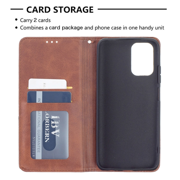For Xiaomi Redmi Note 10 4G / Note 10s Rhombus Texture Horizontal Flip Magnetic Leather Case with Holder & Card Slots(Brown) - Xiaomi Cases by buy2fix | Online Shopping UK | buy2fix