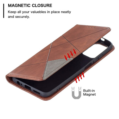 For Xiaomi Redmi Note 10 4G / Note 10s Rhombus Texture Horizontal Flip Magnetic Leather Case with Holder & Card Slots(Brown) - Xiaomi Cases by buy2fix | Online Shopping UK | buy2fix