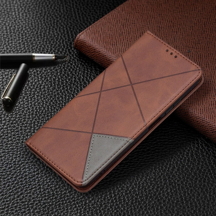 For Xiaomi Redmi Note 10 4G / Note 10s Rhombus Texture Horizontal Flip Magnetic Leather Case with Holder & Card Slots(Brown) - Xiaomi Cases by buy2fix | Online Shopping UK | buy2fix