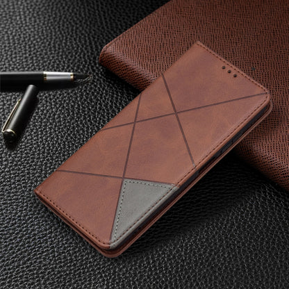 For Xiaomi Redmi Note 10 4G / Note 10s Rhombus Texture Horizontal Flip Magnetic Leather Case with Holder & Card Slots(Brown) - Xiaomi Cases by buy2fix | Online Shopping UK | buy2fix