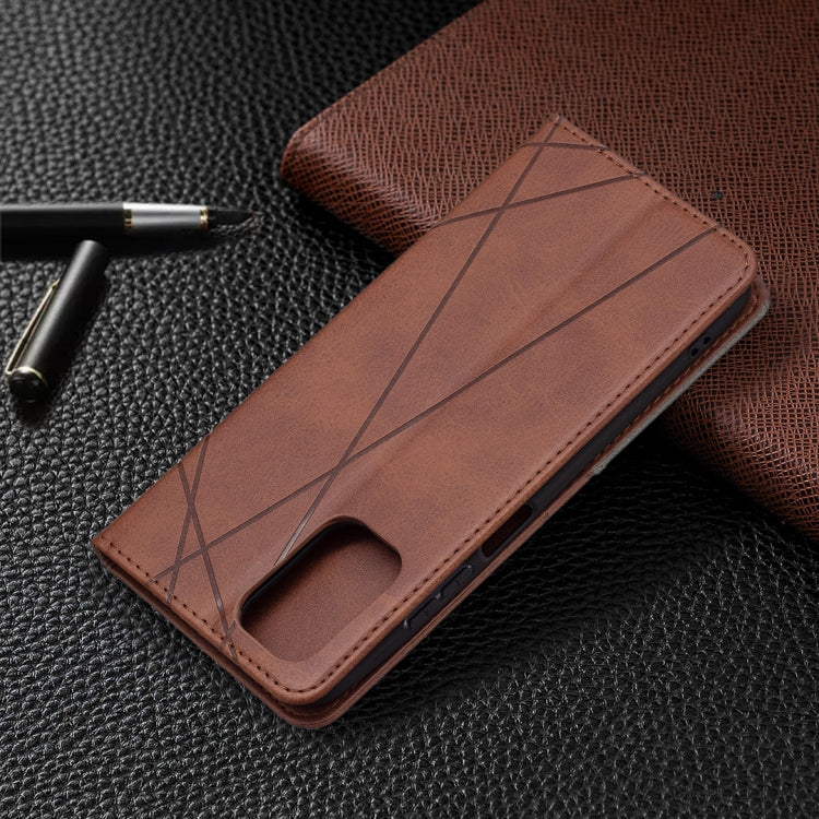 For Xiaomi Redmi Note 10 4G / Note 10s Rhombus Texture Horizontal Flip Magnetic Leather Case with Holder & Card Slots(Brown) - Xiaomi Cases by buy2fix | Online Shopping UK | buy2fix