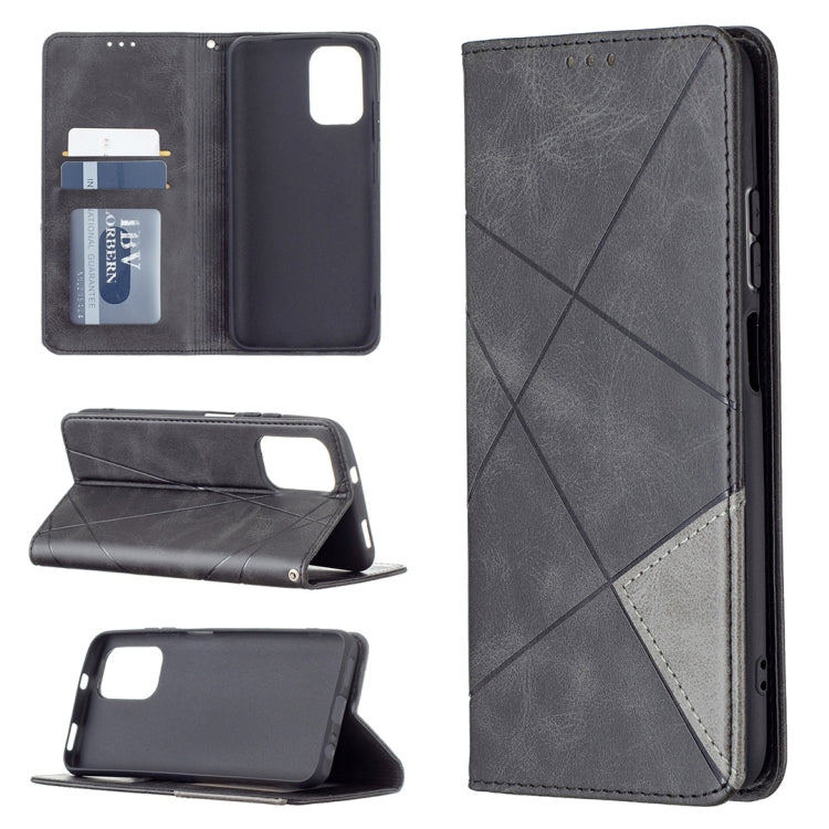 For Xiaomi Redmi Note 10 4G / Note 10s Rhombus Texture Horizontal Flip Magnetic Leather Case with Holder & Card Slots(Black) - Xiaomi Cases by buy2fix | Online Shopping UK | buy2fix