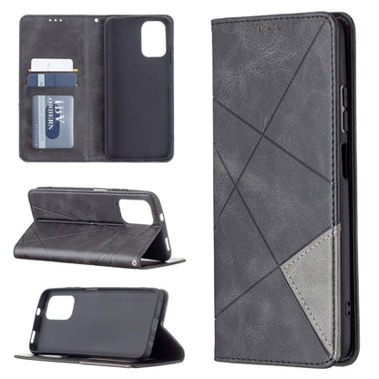 For Xiaomi Redmi Note 10 4G / Note 10s Rhombus Texture Horizontal Flip Magnetic Leather Case with Holder & Card Slots(Black) - Xiaomi Cases by buy2fix | Online Shopping UK | buy2fix