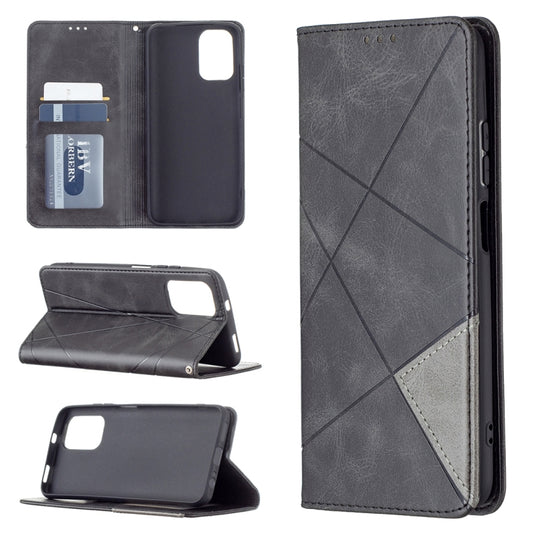 For Xiaomi Redmi Note 10 4G / Note 10s Rhombus Texture Horizontal Flip Magnetic Leather Case with Holder & Card Slots(Black) - Xiaomi Cases by buy2fix | Online Shopping UK | buy2fix