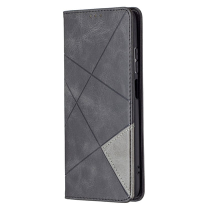 For Xiaomi Redmi Note 10 4G / Note 10s Rhombus Texture Horizontal Flip Magnetic Leather Case with Holder & Card Slots(Black) - Xiaomi Cases by buy2fix | Online Shopping UK | buy2fix