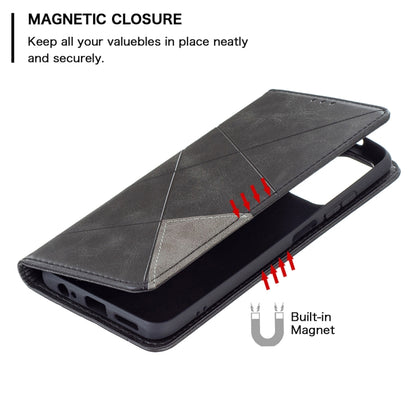 For Xiaomi Redmi Note 10 4G / Note 10s Rhombus Texture Horizontal Flip Magnetic Leather Case with Holder & Card Slots(Black) - Xiaomi Cases by buy2fix | Online Shopping UK | buy2fix