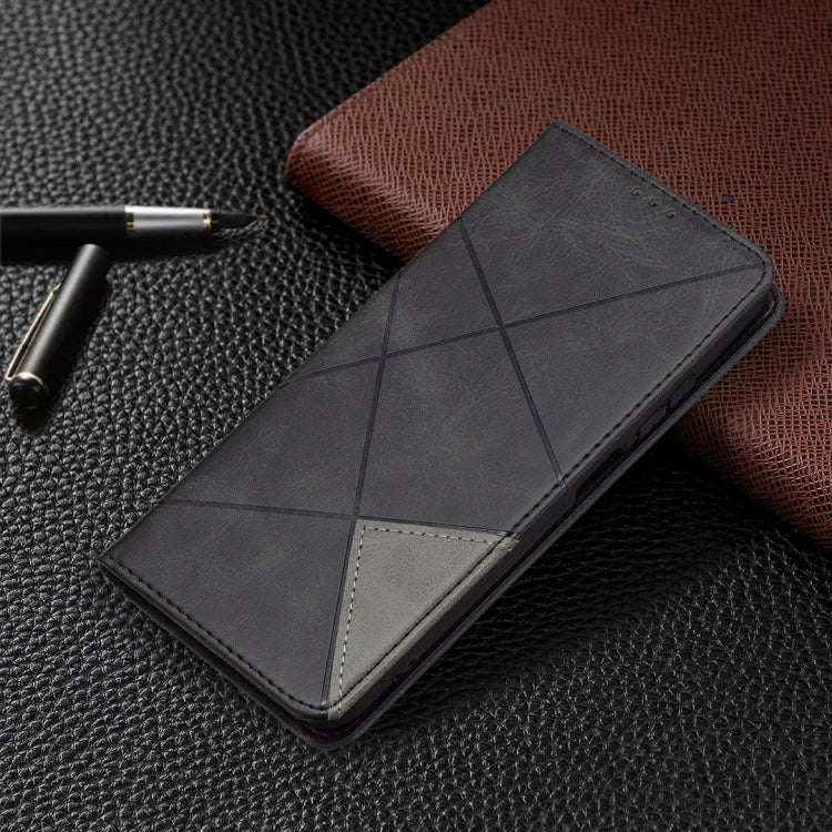 For Xiaomi Redmi Note 10 4G / Note 10s Rhombus Texture Horizontal Flip Magnetic Leather Case with Holder & Card Slots(Black) - Xiaomi Cases by buy2fix | Online Shopping UK | buy2fix