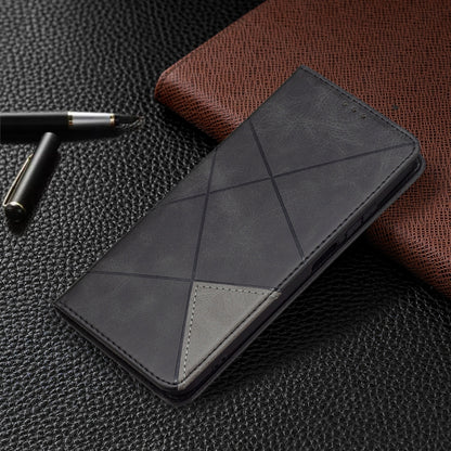 For Xiaomi Redmi Note 10 4G / Note 10s Rhombus Texture Horizontal Flip Magnetic Leather Case with Holder & Card Slots(Black) - Xiaomi Cases by buy2fix | Online Shopping UK | buy2fix