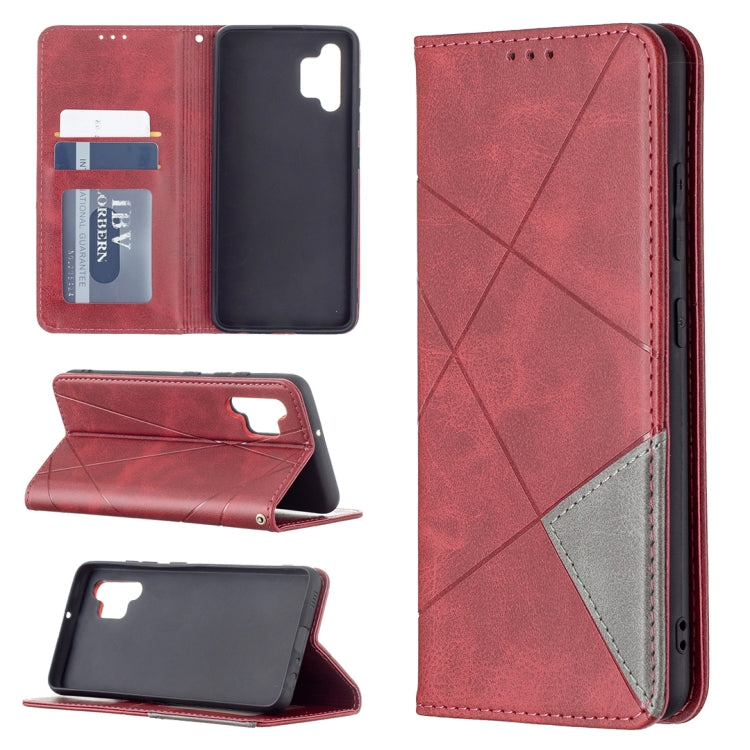 For Samsung Galaxy A32 4G Rhombus Texture Horizontal Flip Magnetic Leather Case with Holder & Card Slots(Red) by buy2fix