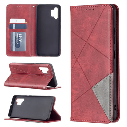 For Samsung Galaxy A32 4G Rhombus Texture Horizontal Flip Magnetic Leather Case with Holder & Card Slots(Red) by buy2fix