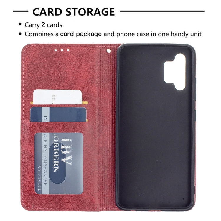 For Samsung Galaxy A32 4G Rhombus Texture Horizontal Flip Magnetic Leather Case with Holder & Card Slots(Red) by buy2fix