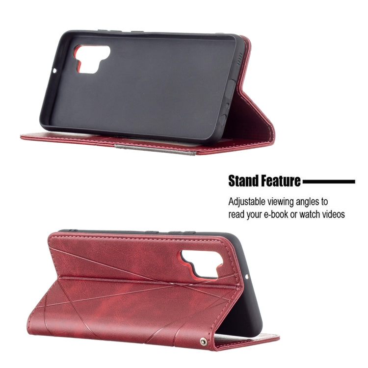 For Samsung Galaxy A32 4G Rhombus Texture Horizontal Flip Magnetic Leather Case with Holder & Card Slots(Red) by buy2fix