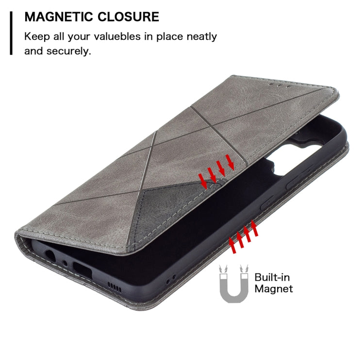 For Samsung Galaxy A32 4G Rhombus Texture Horizontal Flip Magnetic Leather Case with Holder & Card Slots(Grey) by buy2fix