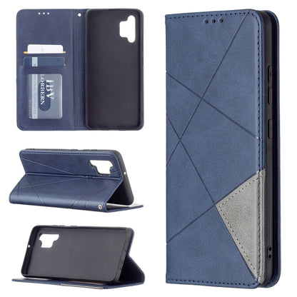 For Samsung Galaxy A32 4G Rhombus Texture Horizontal Flip Magnetic Leather Case with Holder & Card Slots(Blue) by buy2fix